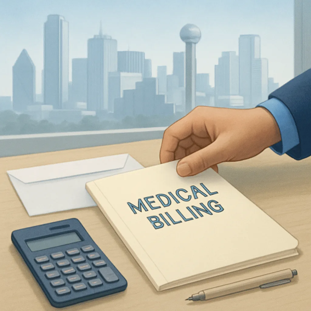 Blank medical and insurance documents representing lien review after a Dallas truck crash